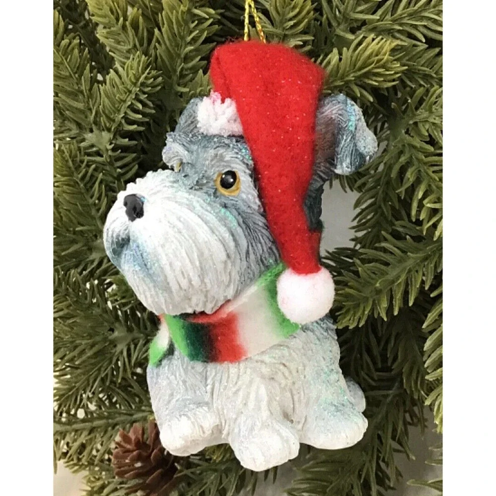 Schnauzer Dog Christmas‎ Ornament with Santa Hat & Scarf Holiday Tree Decor